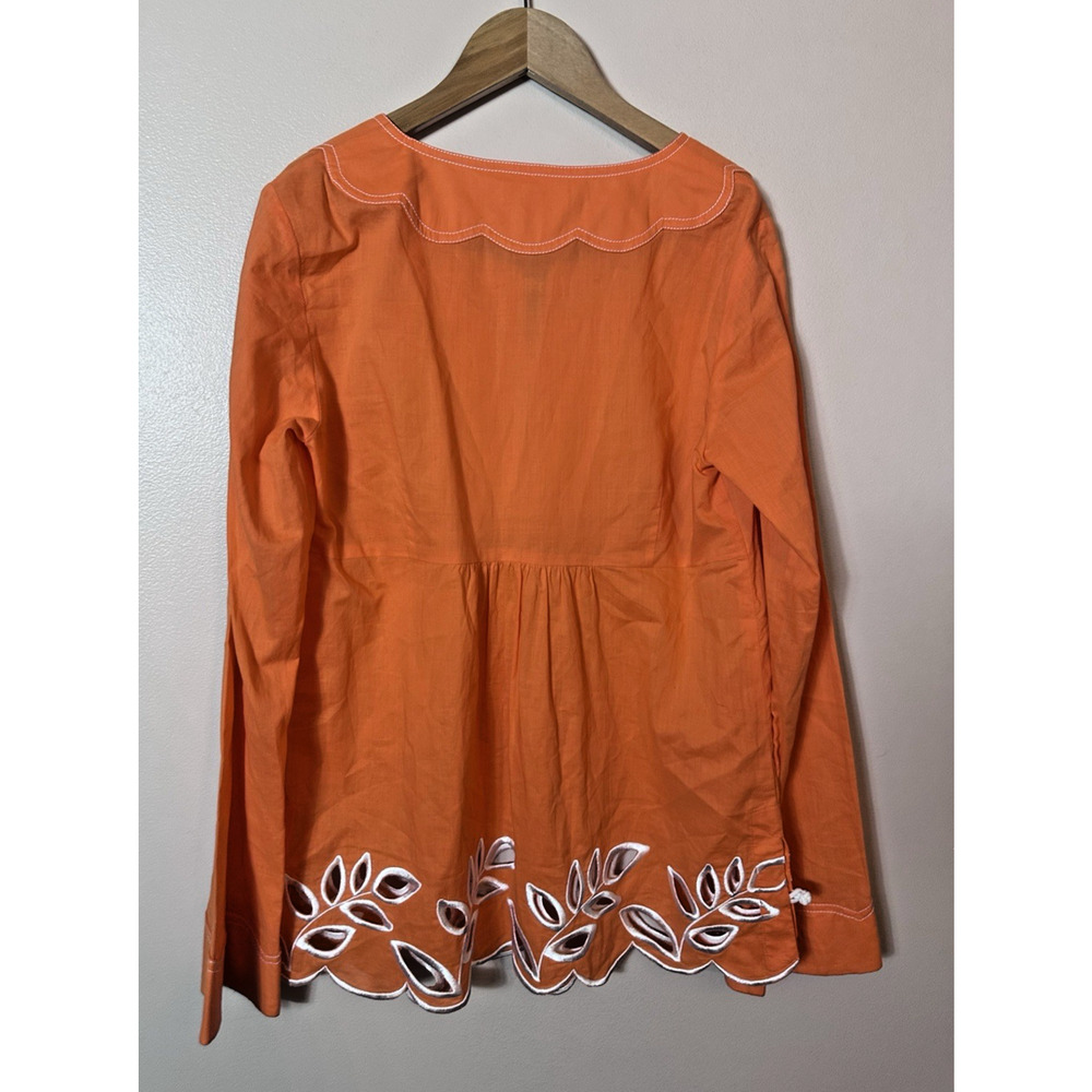 Lilly Pulitzer Top Womens Small Orange Embroidered Poplin Tunic Blouse Eyelet S - Picture 3 of 13